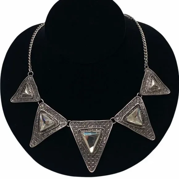 Vintage Silver Mod Mirrored Spiky Necklace